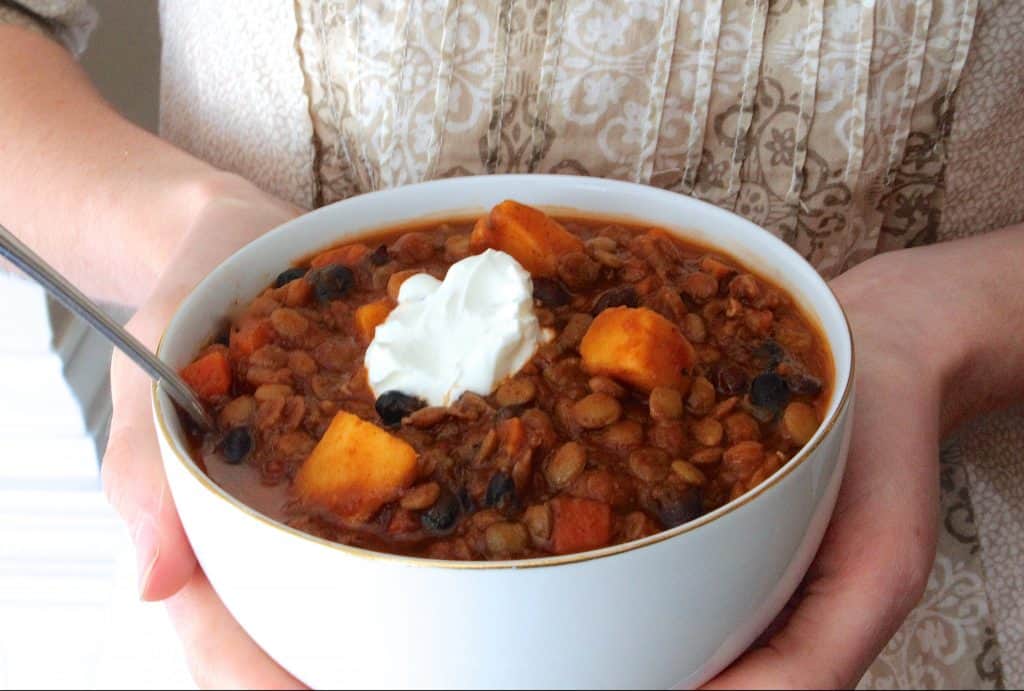 You'll never miss the meat in this lentil vegetarian chili!