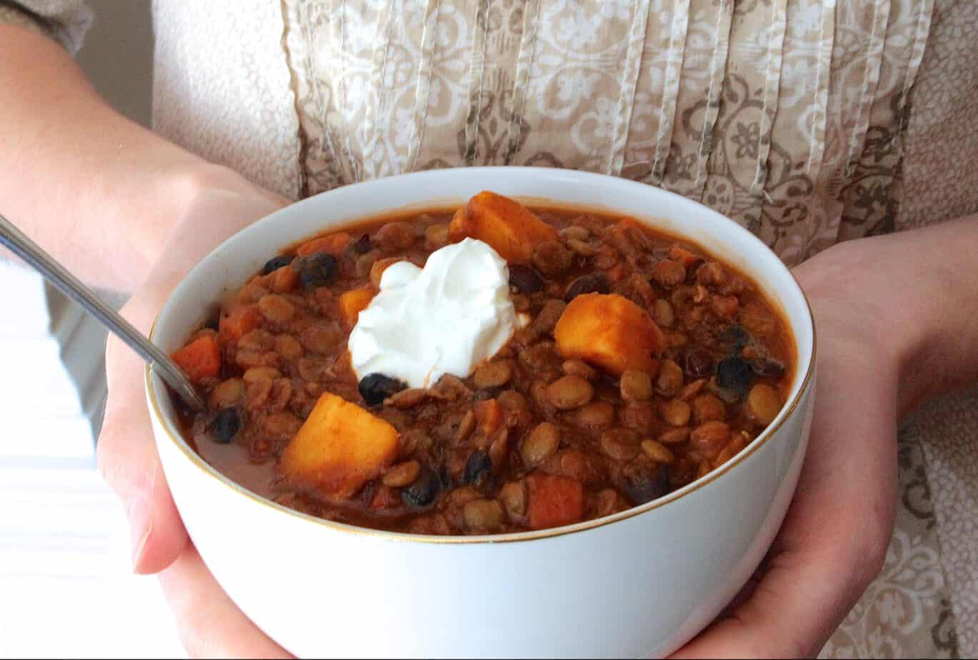 Sweet Potato Black Bean Lentil Vegetarian Chili
