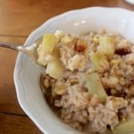 Packed with walnuts, raisins, and cinnamon, this apple pie oatmeal is healthy fall comfort food