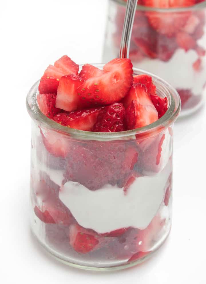 Whipped coconut cream with strawberries parfait