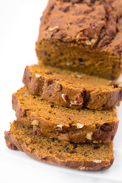This healthy whole wheat pumpkin bread is secretly lower in sugar and fat than your typical pumpkin bread! 