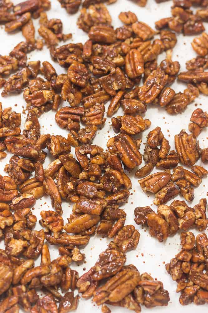 These honey-glazed pecans are so good on top of salads and for snacks!