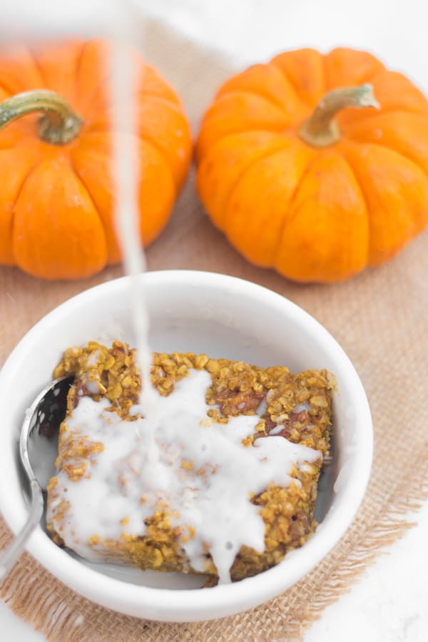 This pumpkin pecan baked oatmeal is an easy, healthy fall breakfast the whole family will love!