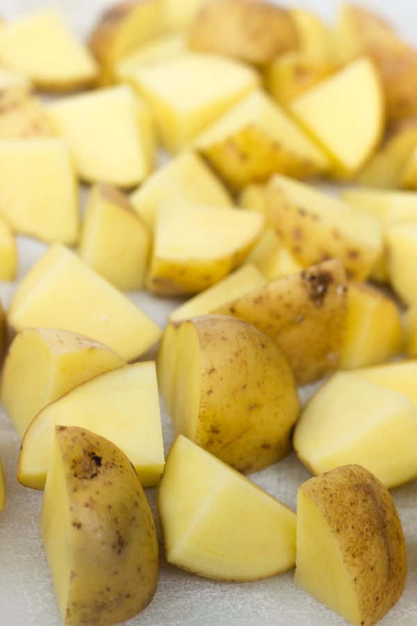 Chopped yellow potatoes for warm roasted potato salad