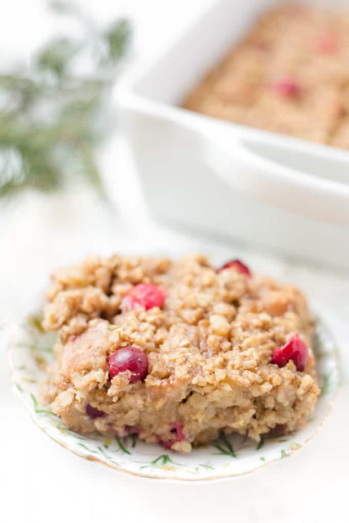 This cranberry pear walnut baked oatmeal is an awesome healthy breakfast! It reminds me of a hearty muffin!