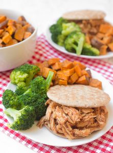 Simple Crockpot Pulled BBQ Chicken for an easy, delicious dinner! Serve with your roasted sweet potatoes, steamed veggies, or your favorite Southern sides
