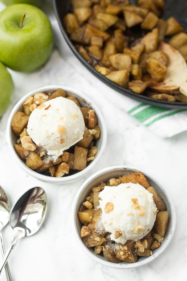 these cinnamon skillet apples are an easy, healthy dessert that tastes just like old-fashioned fried apples!