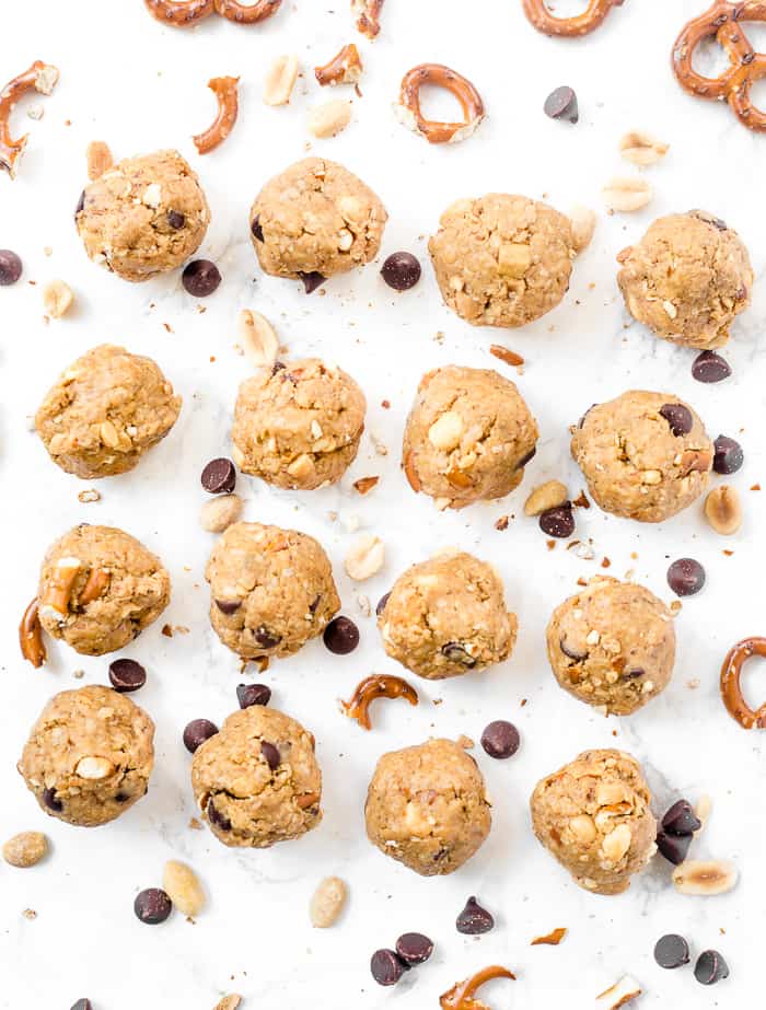 These Pretzel Peanut Butter Energy Bites are a healthy snack that tastes like cookie dough!