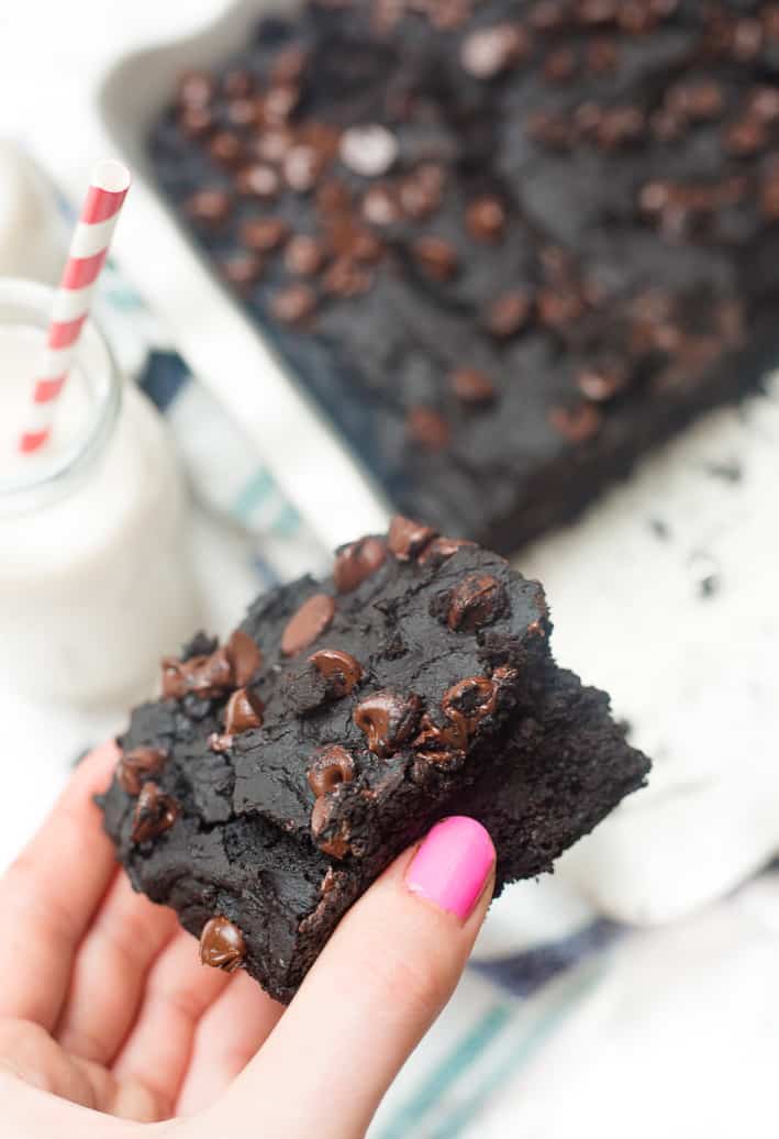 These are actually black bean brownies but you'd NEVER know! They're flourless, gluten-free, and naturally sweetened healthy brownies that taste SO delicious!