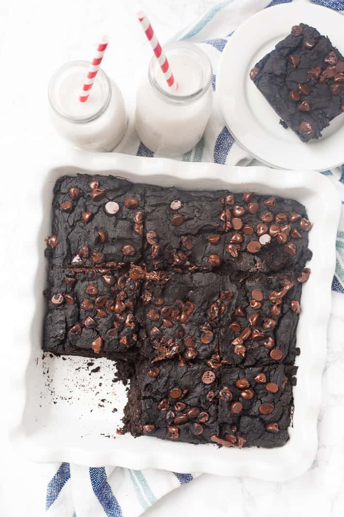 These are actually black bean brownies but you'd NEVER know! They're flourless, gluten-free, and naturally sweetened healthy brownies that taste SO delicious!