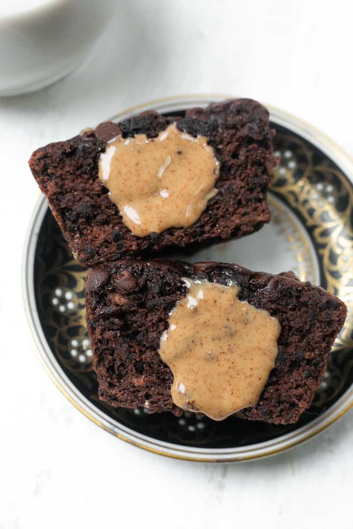 Healthy chocolate muffins with almond butter